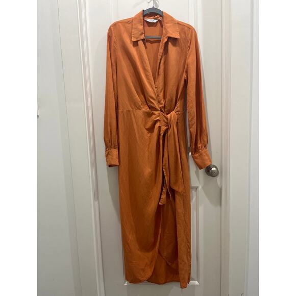 & Other Stories Collared Wrap Midi Dress in Terracotta Sz 10 - Picture 2 of 8